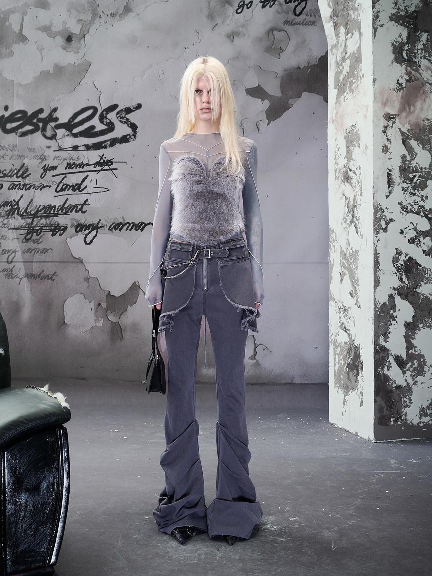 NORTH NODE Washed Pleated Detachable Waist Belt Women&