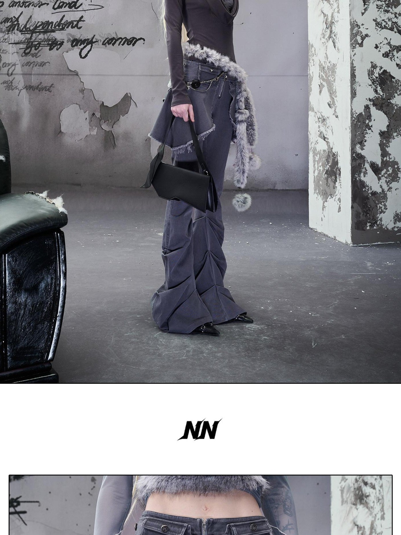 NORTH NODE Washed Pleated Detachable Waist Belt Women&