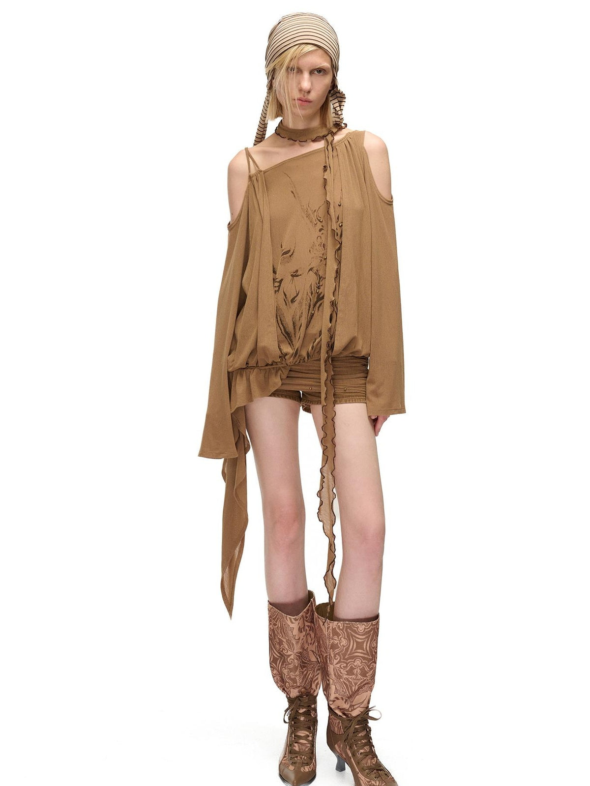 NORTH NODE Washed Pleated Patchwork Slim Fit Cotton Women&