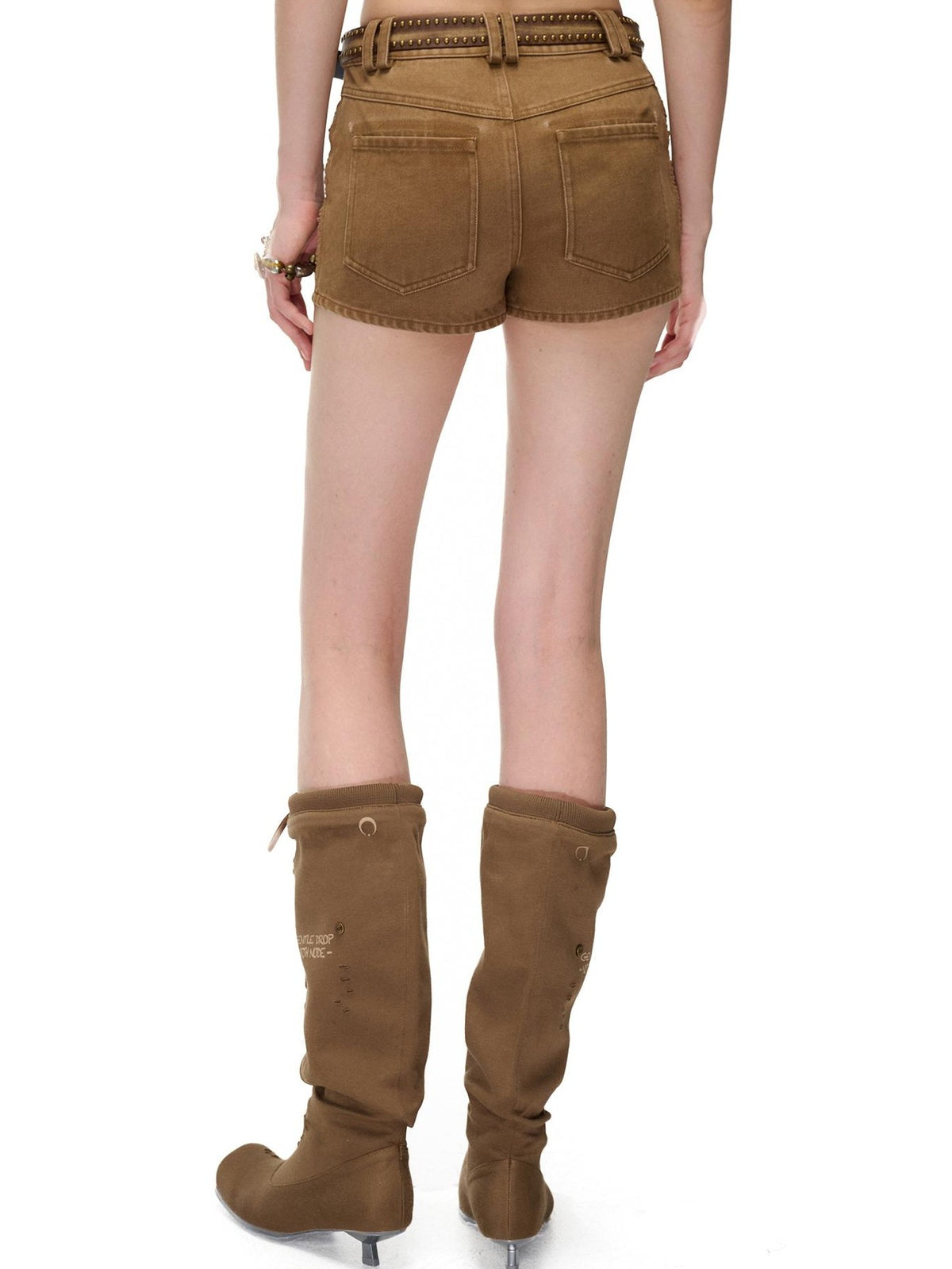 NORTH NODE Washed Pleated Patchwork Slim Fit Cotton Women&