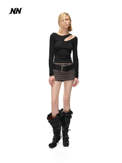 NORTH NODE Washed Pleated Patchwork Slim Fit Cotton Women&