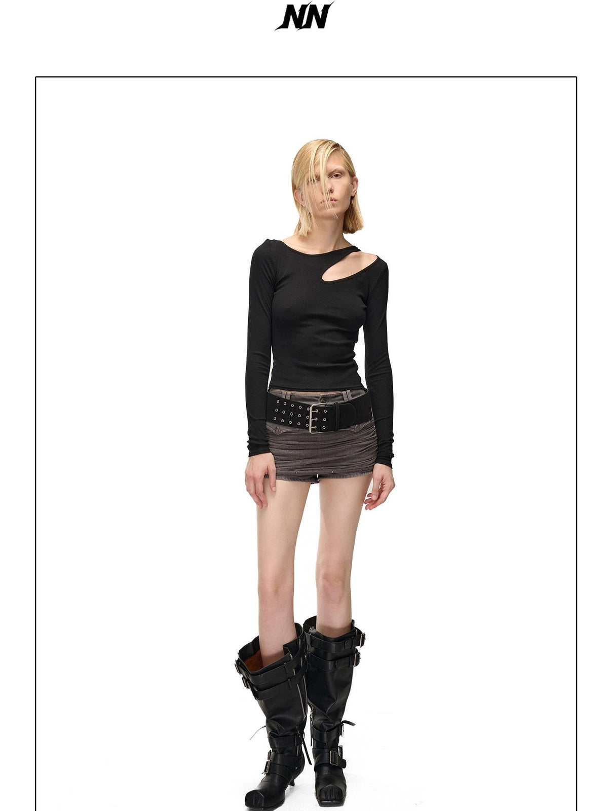 NORTH NODE Washed Pleated Patchwork Slim Fit Cotton Women&
