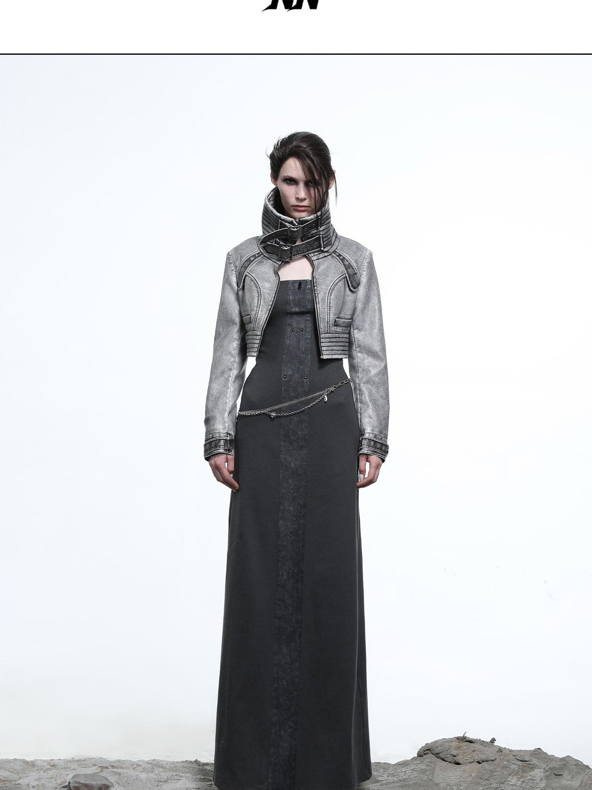 NORTH NODE Washed Pu Cropped Zip Moto Women&