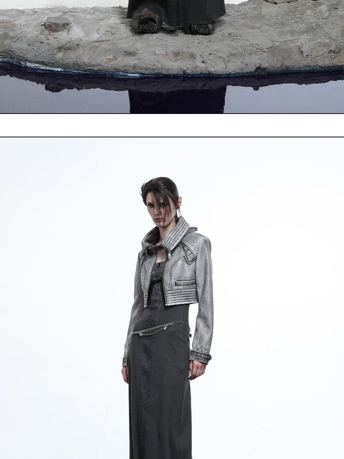 NORTH NODE Washed Pu Cropped Zip Moto Women&