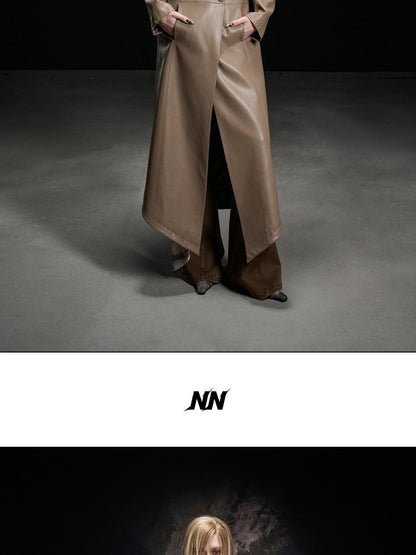 NORTH NODE Washed Pu Leather Lychee Grain V-neck Single Row Buttons Women&