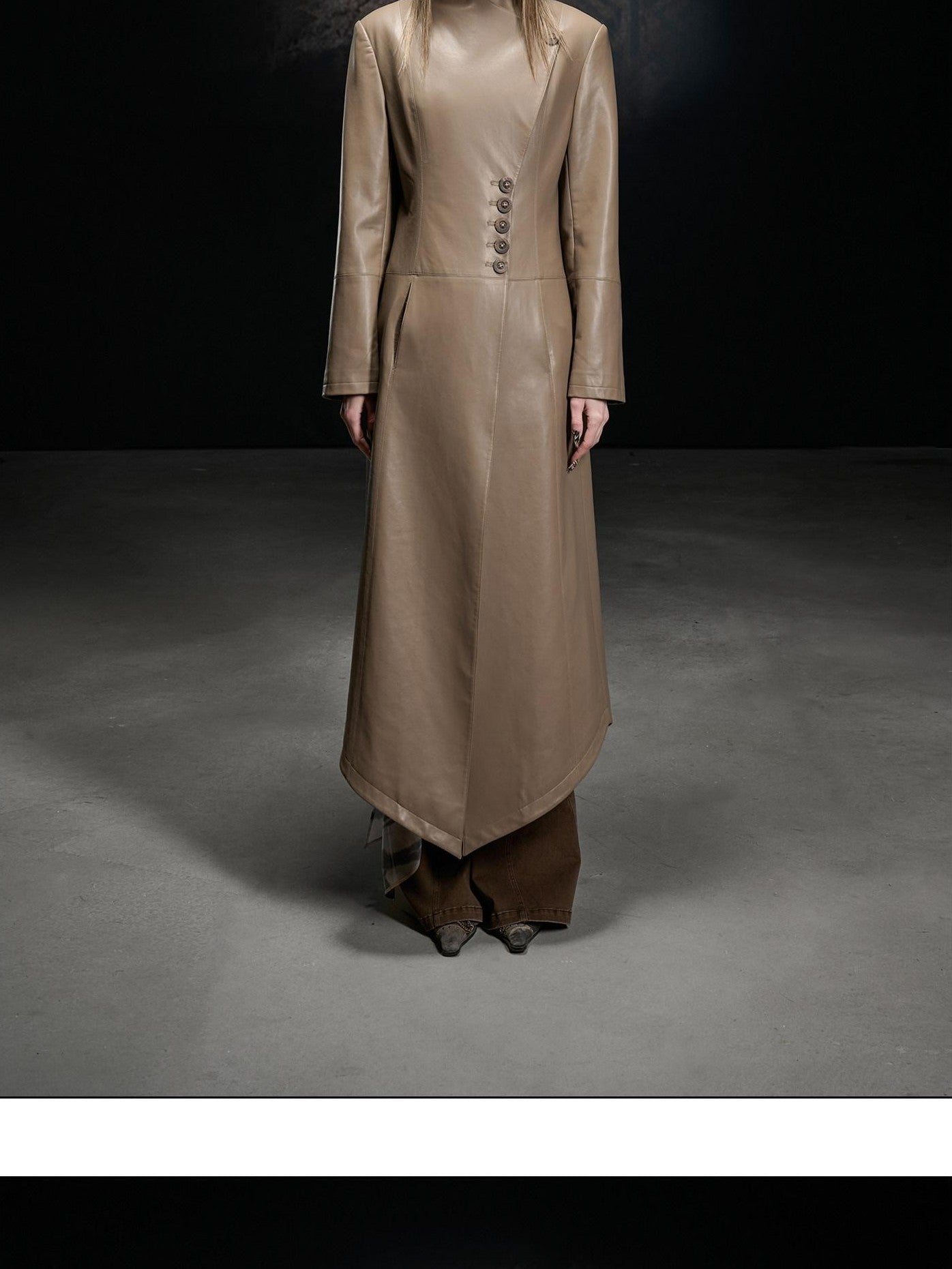 NORTH NODE Washed Pu Leather Lychee Grain V-neck Single Row Buttons Women&