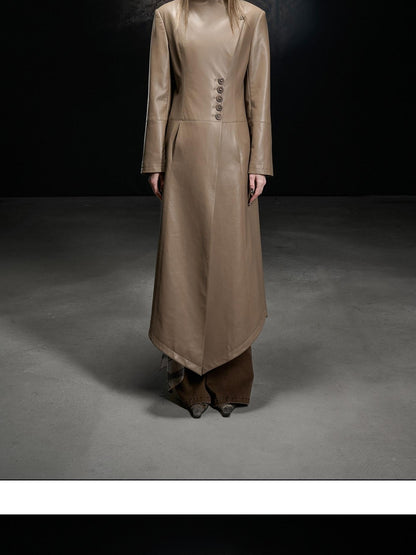 NORTH NODE Washed Pu Leather Lychee Grain V-neck Single Row Buttons Women&