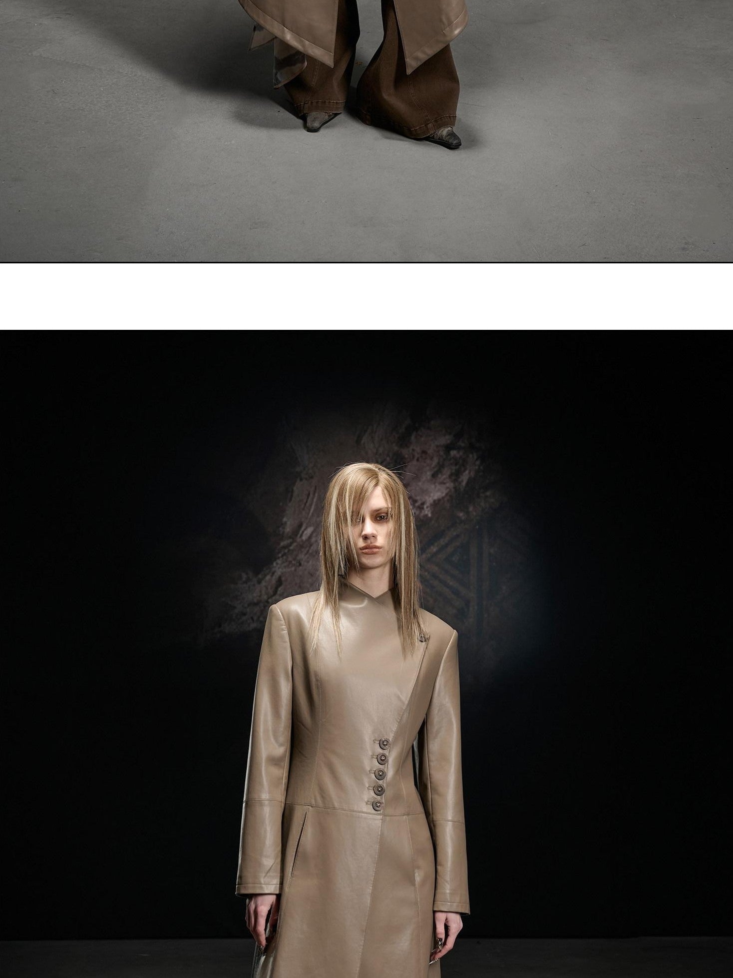 NORTH NODE Washed Pu Leather Lychee Grain V-neck Single Row Buttons Women&