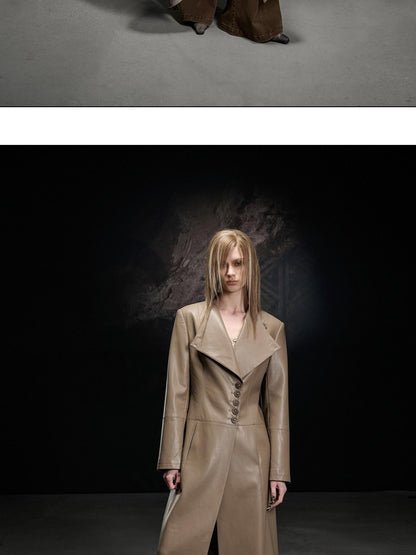 NORTH NODE Washed Pu Leather Lychee Grain V-neck Single Row Buttons Women&