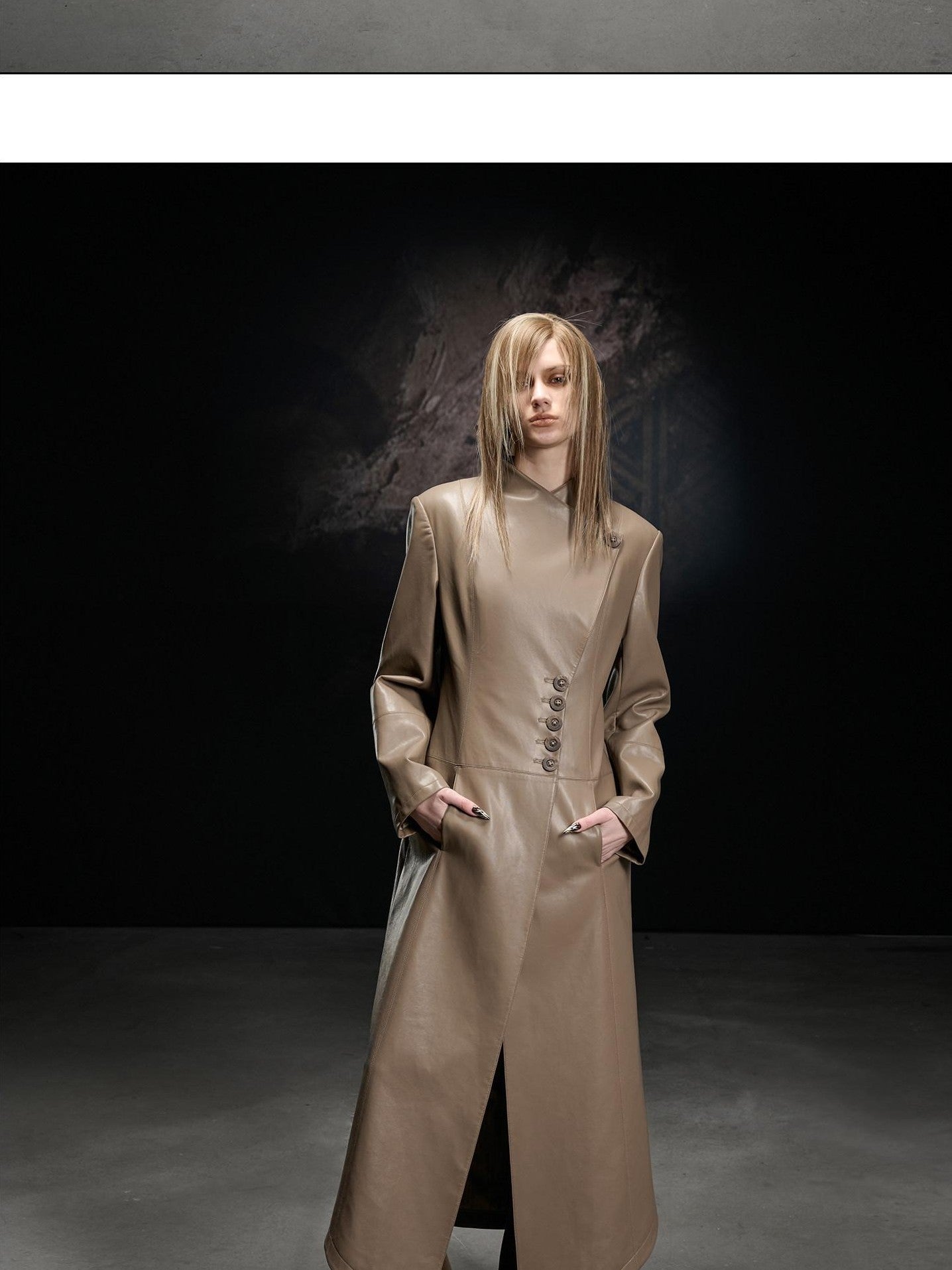 NORTH NODE Washed Pu Leather Lychee Grain V-neck Single Row Buttons Women&