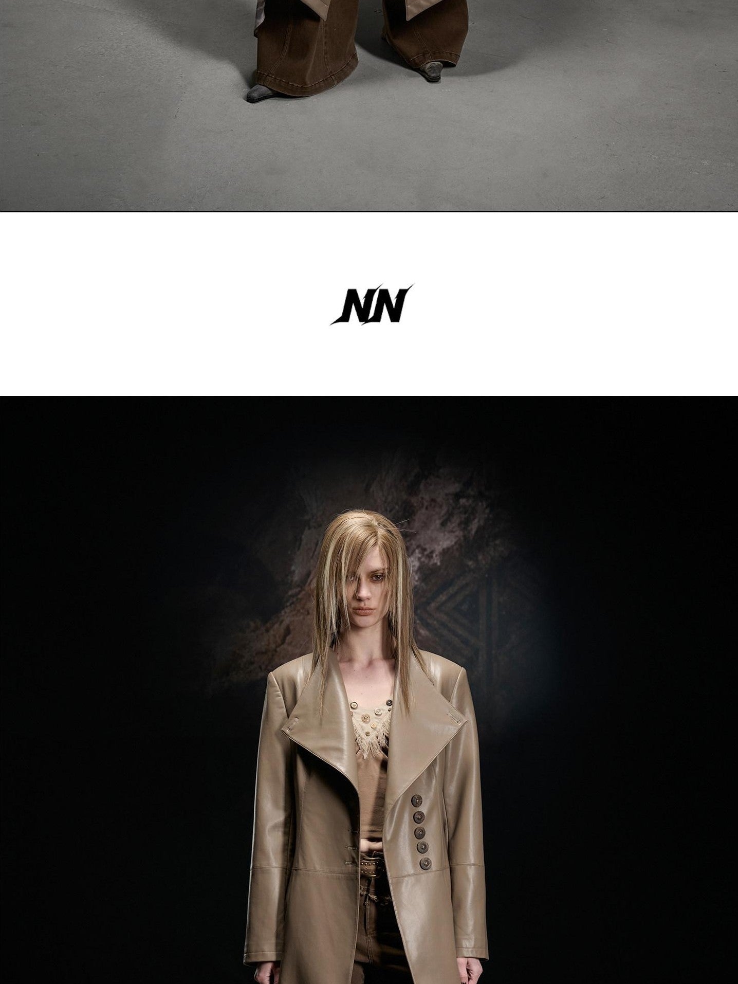 NORTH NODE Washed Pu Leather Lychee Grain V-neck Single Row Buttons Women&