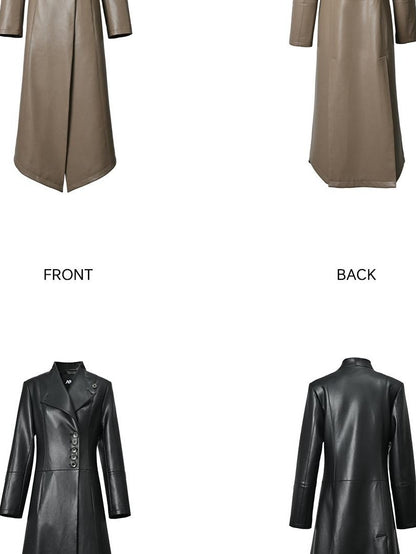 NORTH NODE Washed Pu Leather Lychee Grain V-neck Single Row Buttons Women&