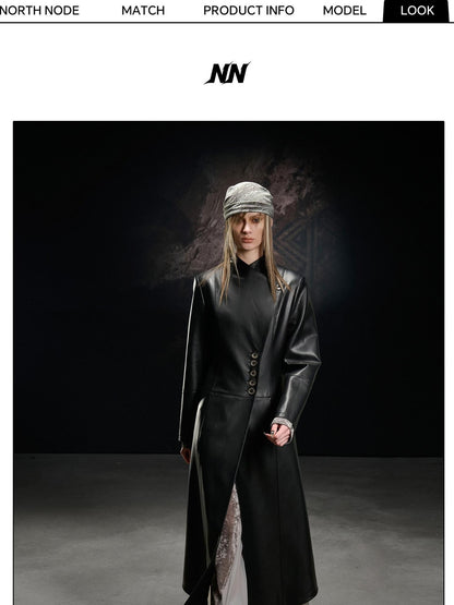 NORTH NODE Washed Pu Leather Lychee Grain V-neck Single Row Buttons Women&