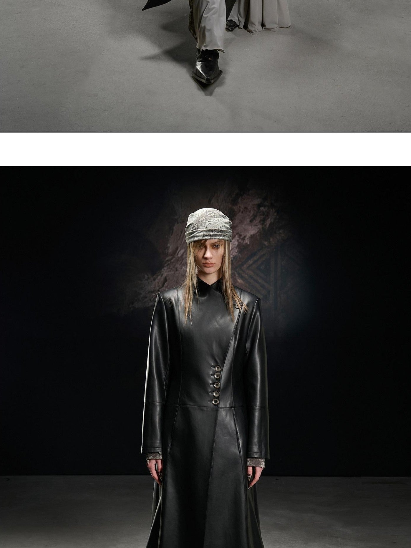 NORTH NODE Washed Pu Leather Lychee Grain V-neck Single Row Buttons Women&