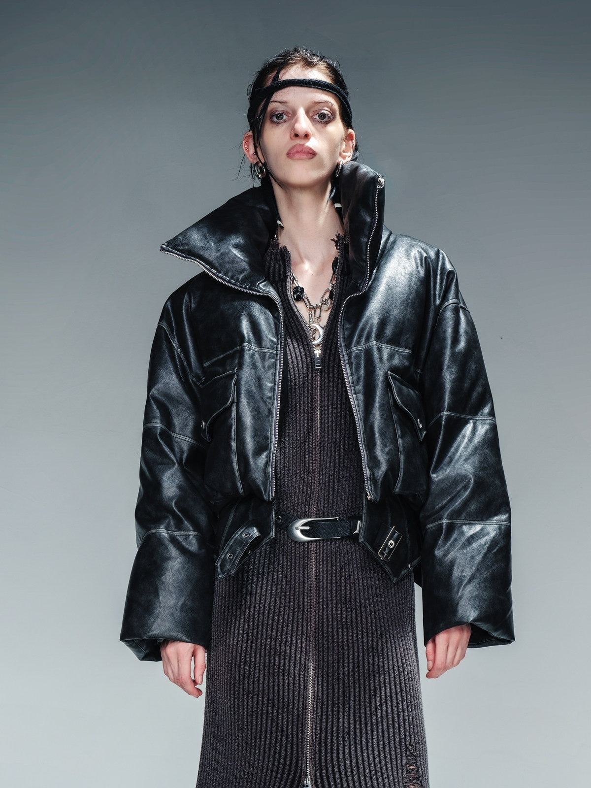 NORTH_NODE_Washed_Pu_Stand_Collar_Slim_Short_Zip_White_Duck_Down_Women&