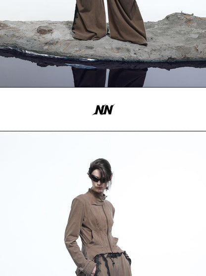 NORTH NODE Washed Slim Fit Zip Up Crew Neck Women&