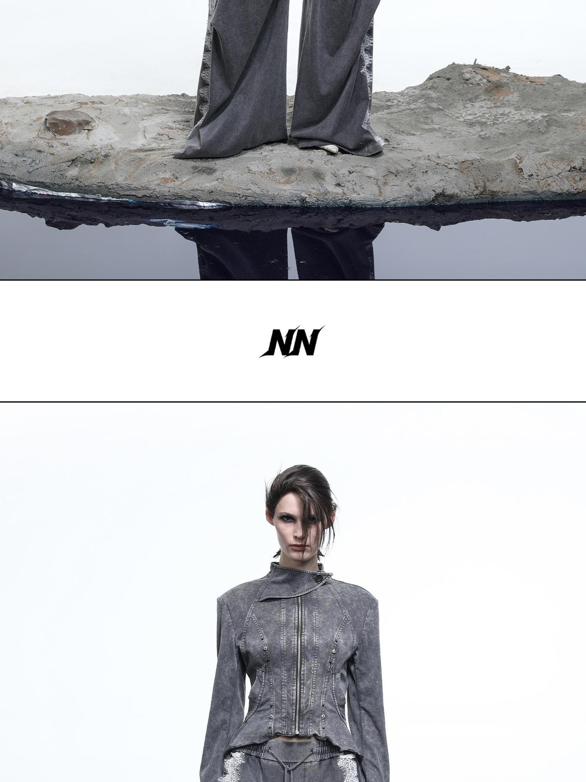 NORTH NODE Washed Slim Fit Zip Up Crew Neck Women&