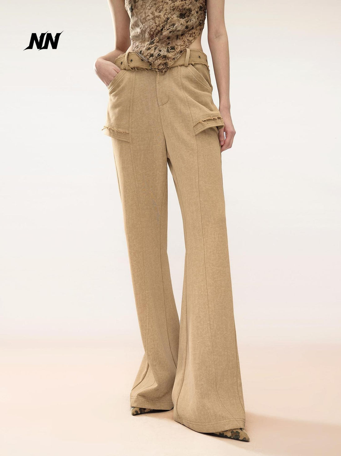 NORTH NODE Washed Solid Color Flared Women&