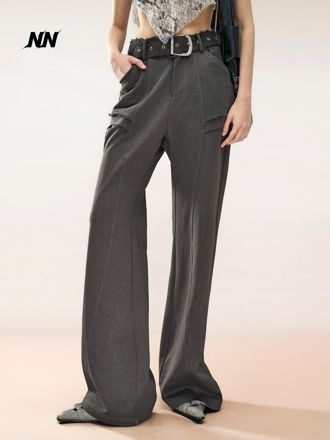 NORTH NODE Washed Solid Color Flared Women&