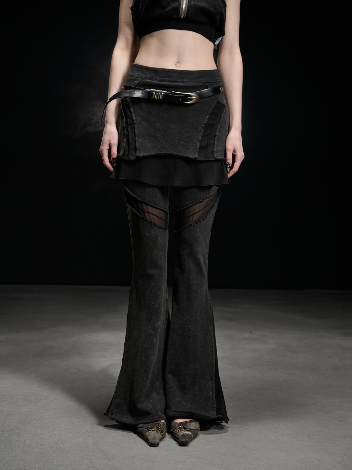 NORTH_NODE_Washed_Vintage_Chiffon_Panel_Slimming_Micro_Flare_Women&