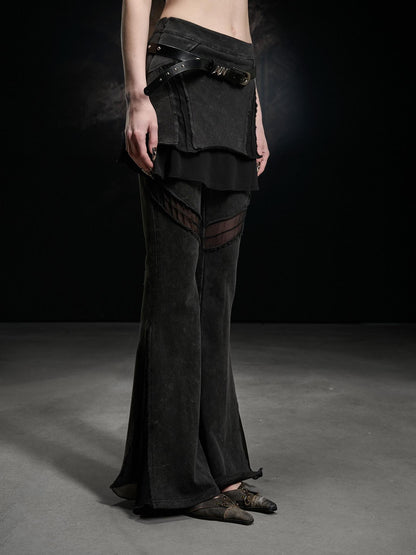 NORTH NODE Washed Vintage Chiffon Panel Slimming Micro Flare Women&