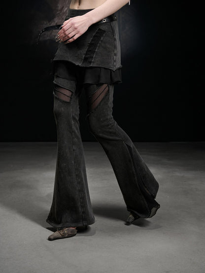 NORTH NODE Washed Vintage Chiffon Panel Slimming Micro Flare Women&
