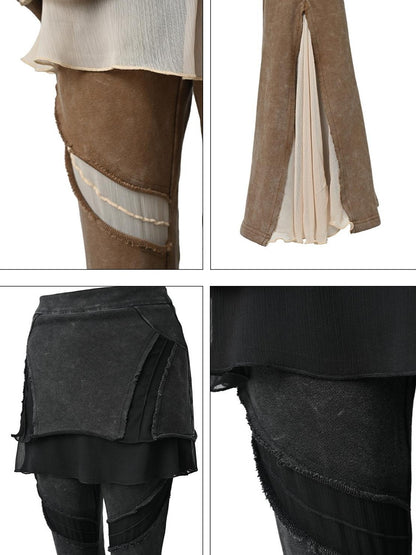 NORTH NODE Washed Vintage Chiffon Panel Slimming Micro Flare Women&