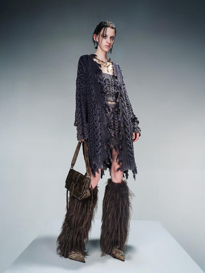 NORTH NODE Washed Vintage Distressed Cable Knit Women&