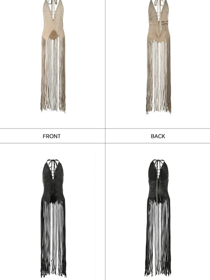 NORTH NODE Washed Vintage Faded V-neck Long Tassel Women&