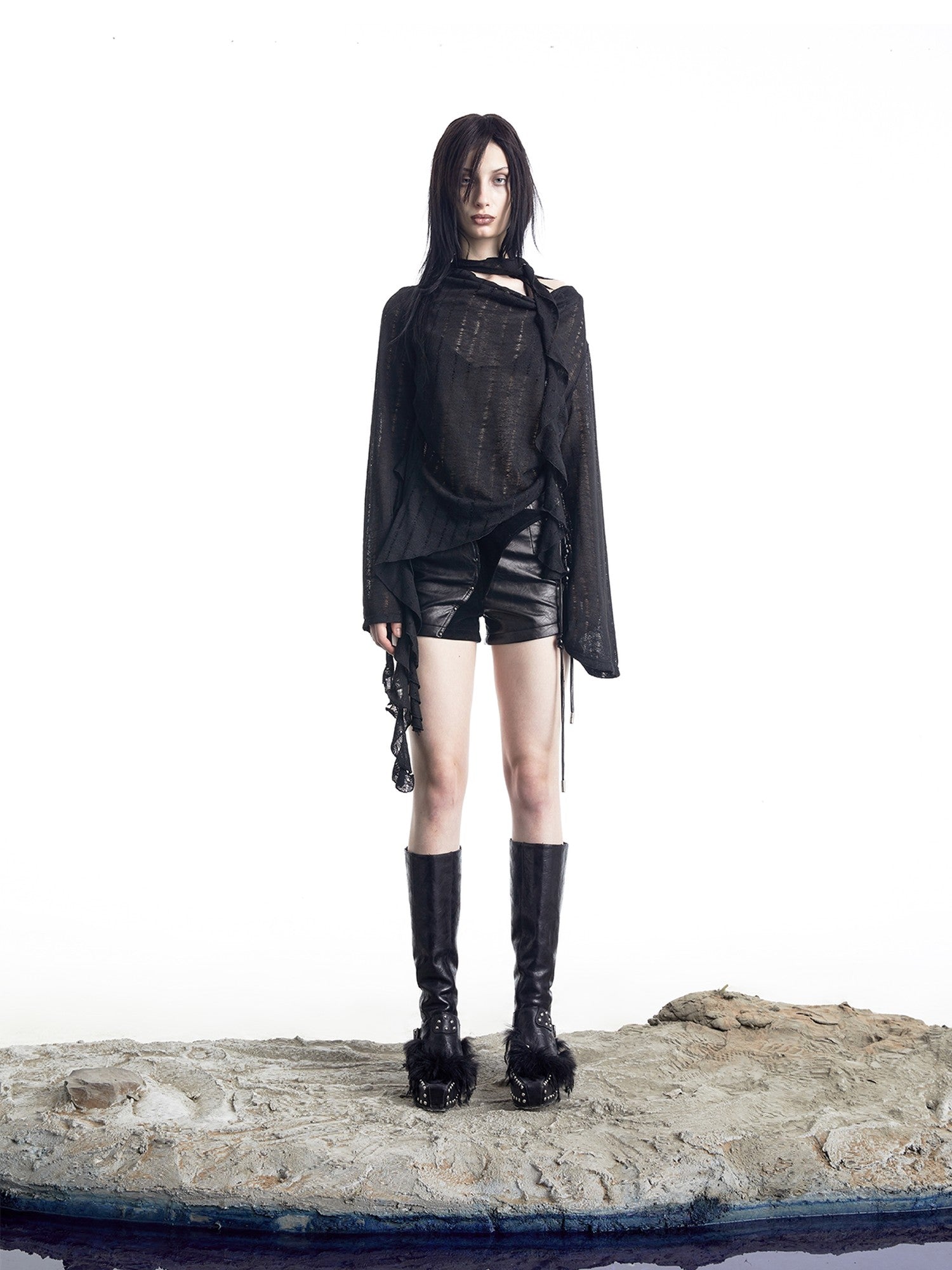 NORTH NODE Wasteland Asymmetric Lotus Ruffle Women&