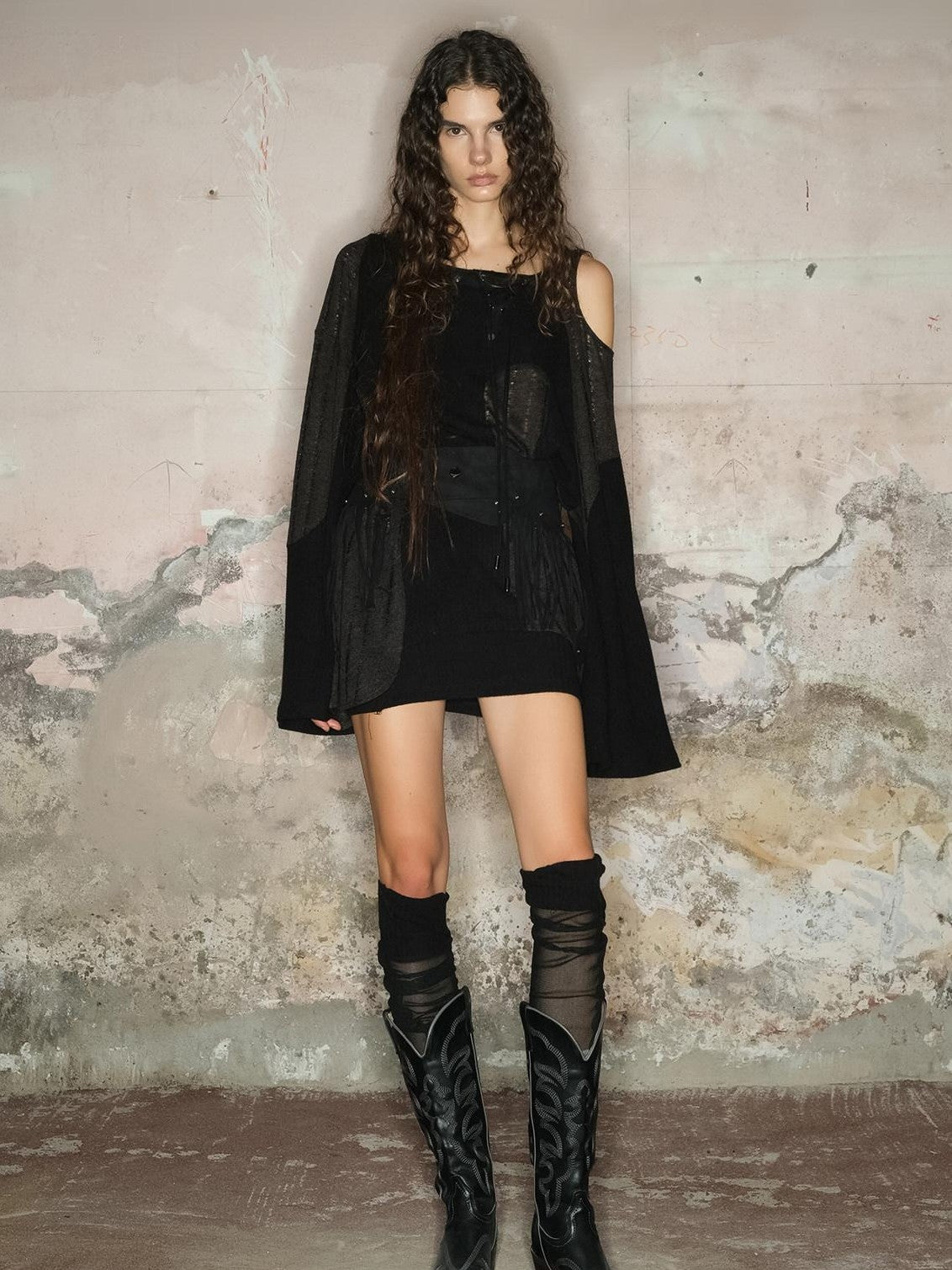 NORTH NODE Wasteland Punk Irregular Mesh Patchwork Women&