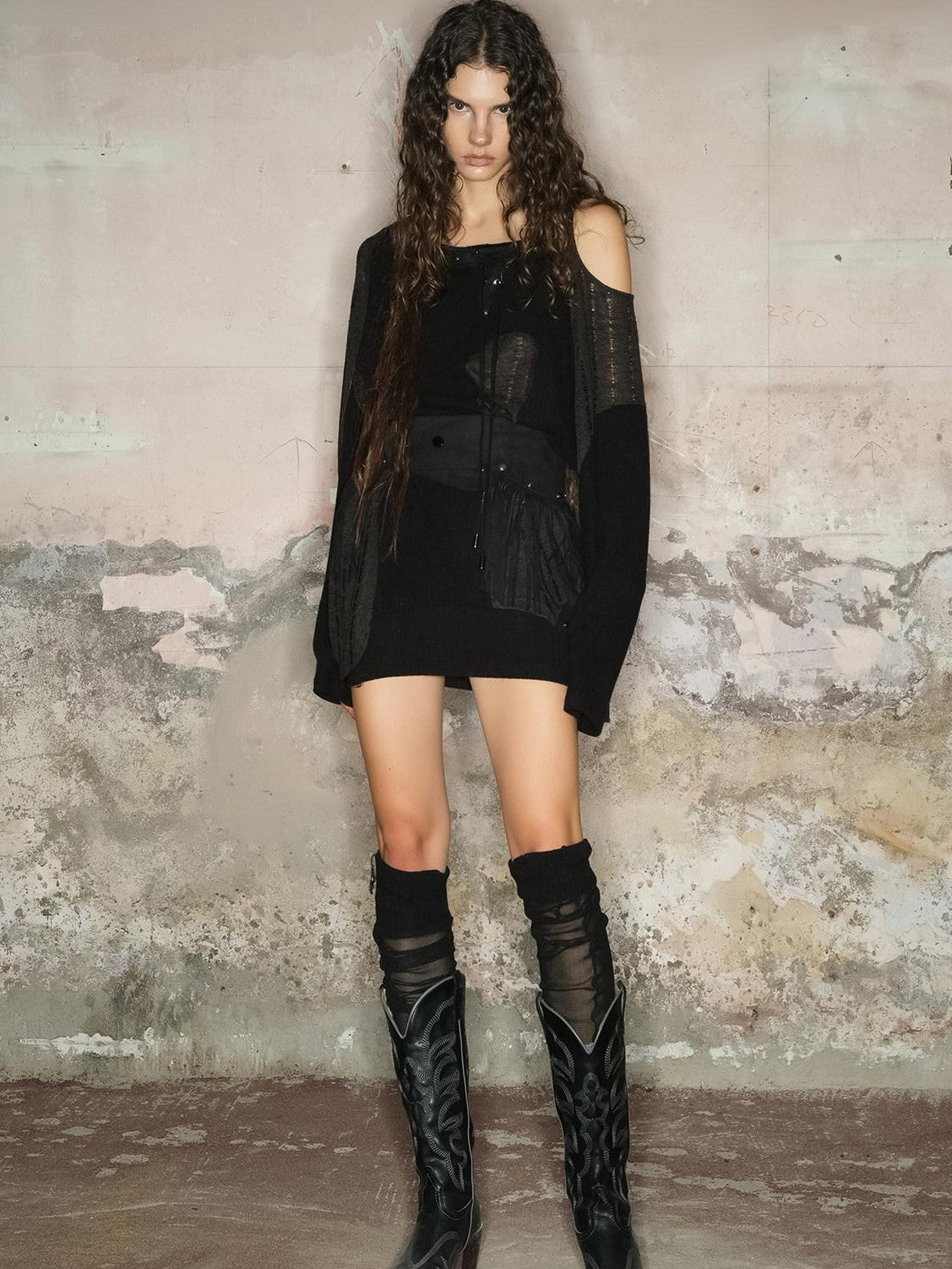 NORTH NODE Wasteland Punk Irregular Mesh Patchwork Women&