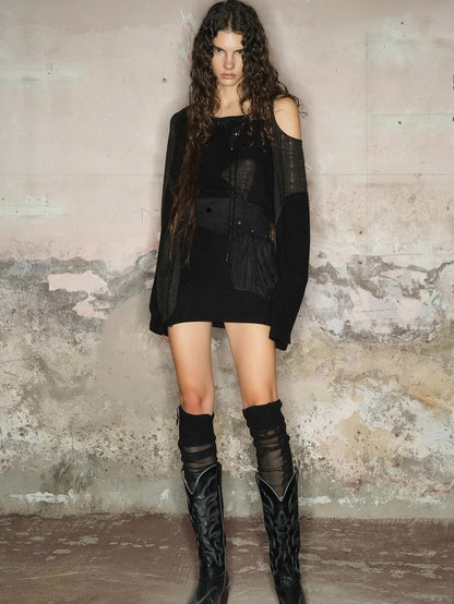 NORTH NODE Wasteland Punk Irregular Mesh Patchwork Women&