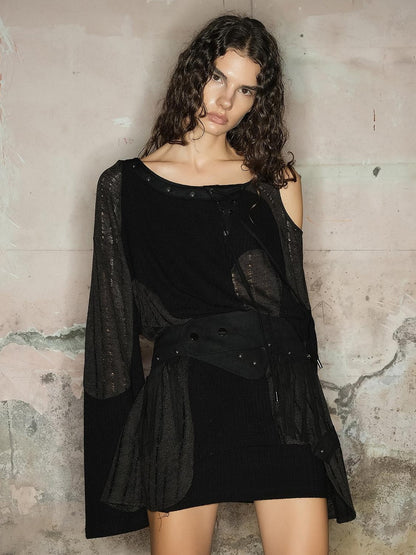 NORTH NODE Wasteland Punk Irregular Mesh Patchwork Women&