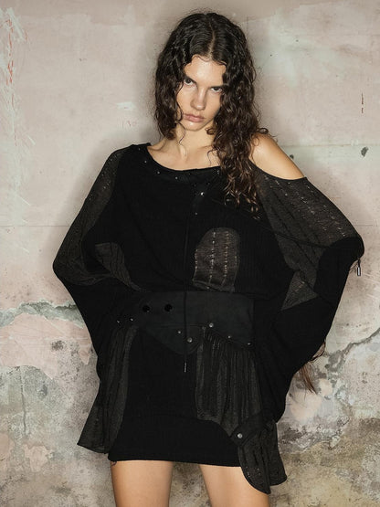NORTH NODE Wasteland Punk Irregular Mesh Patchwork Women&