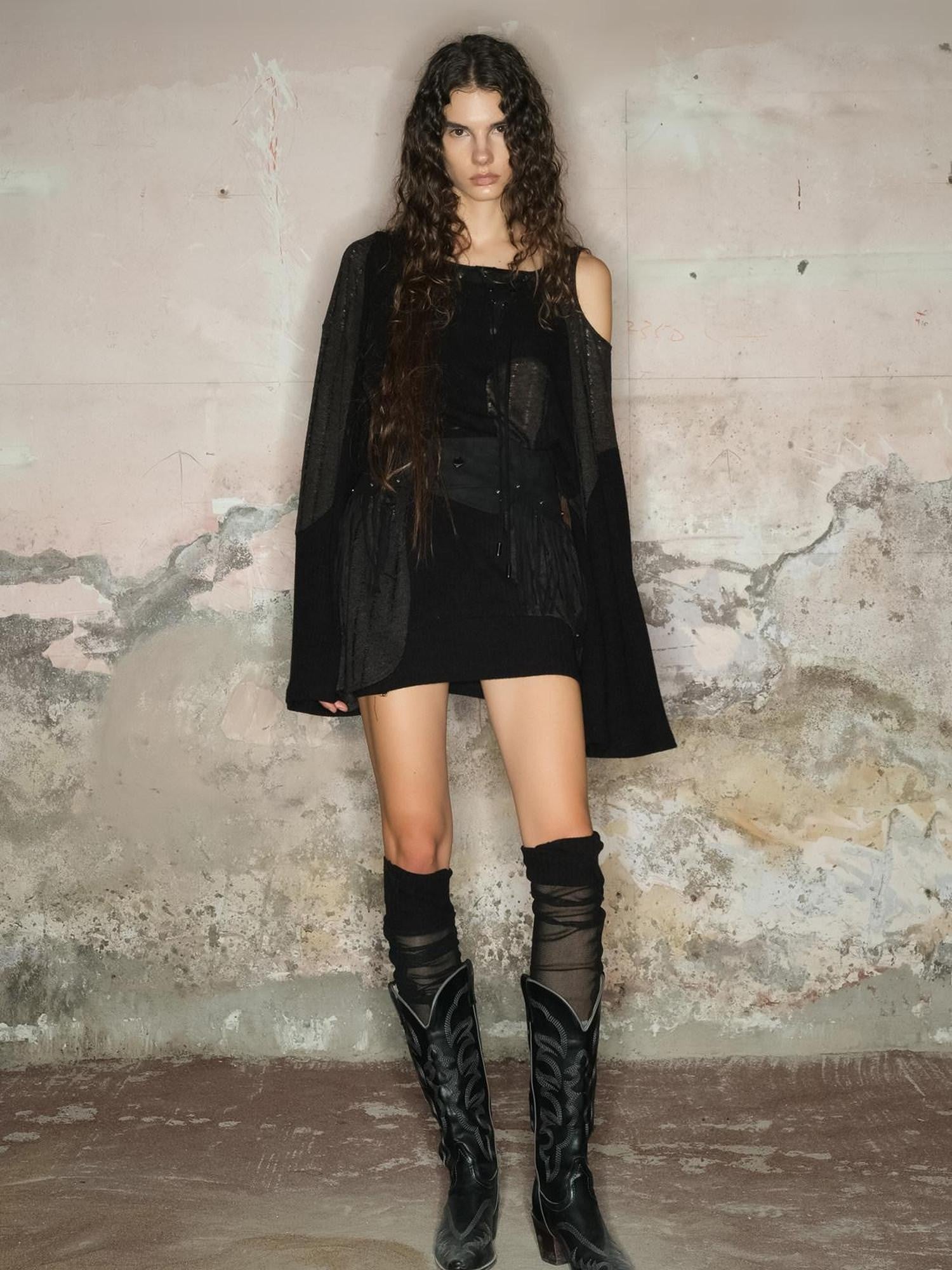 NORTH NODE Wasteland Punk Irregular Mesh Patchwork Women&
