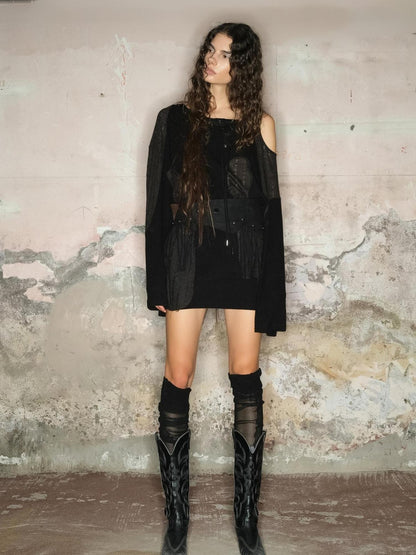 NORTH NODE Wasteland Punk Irregular Mesh Patchwork Women&