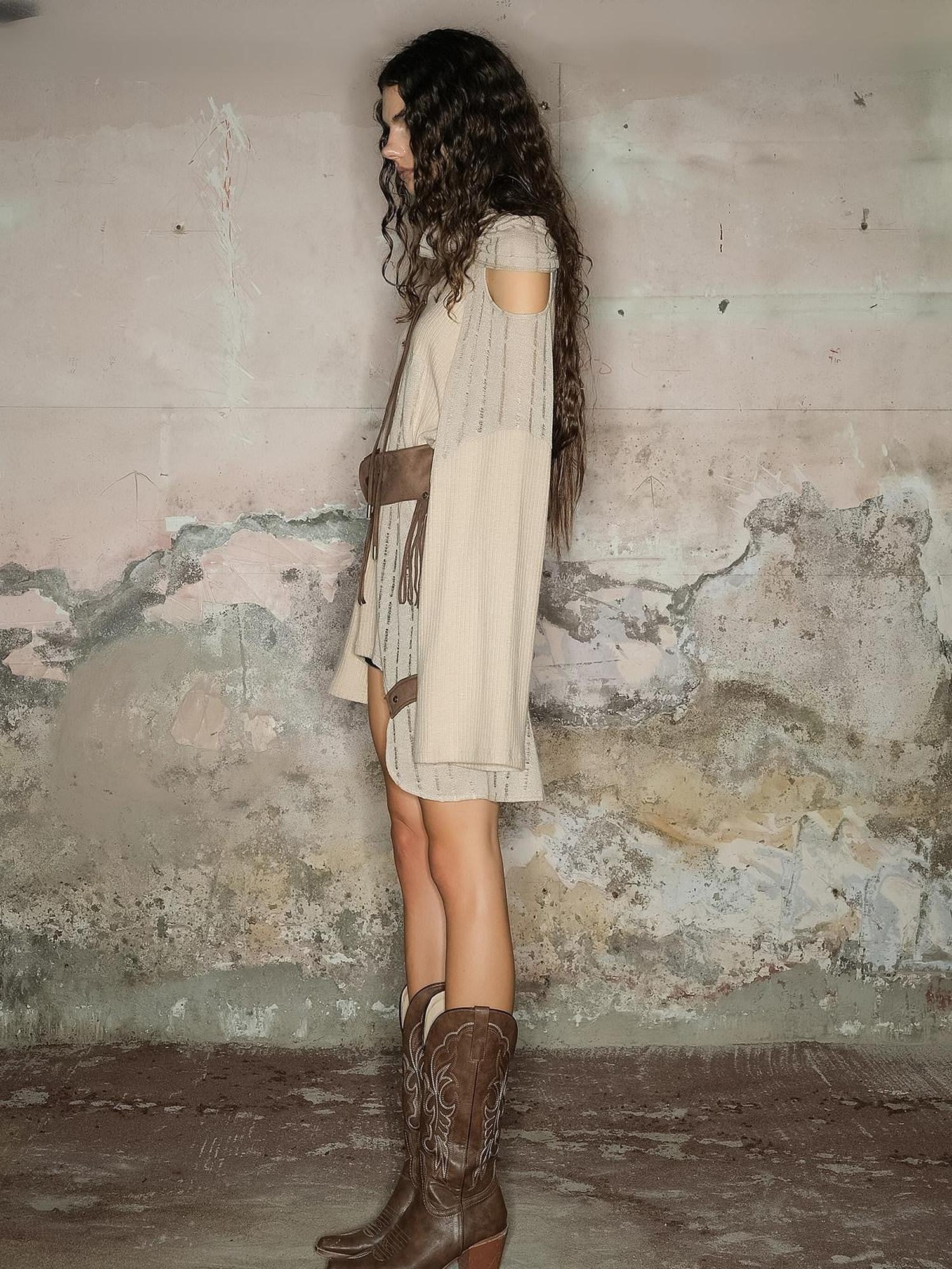 NORTH NODE Wasteland Punk Irregular Mesh Patchwork Women&