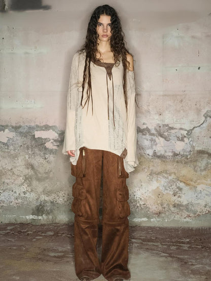 NORTH NODE Wasteland Punk Irregular Mesh Patchwork Women&