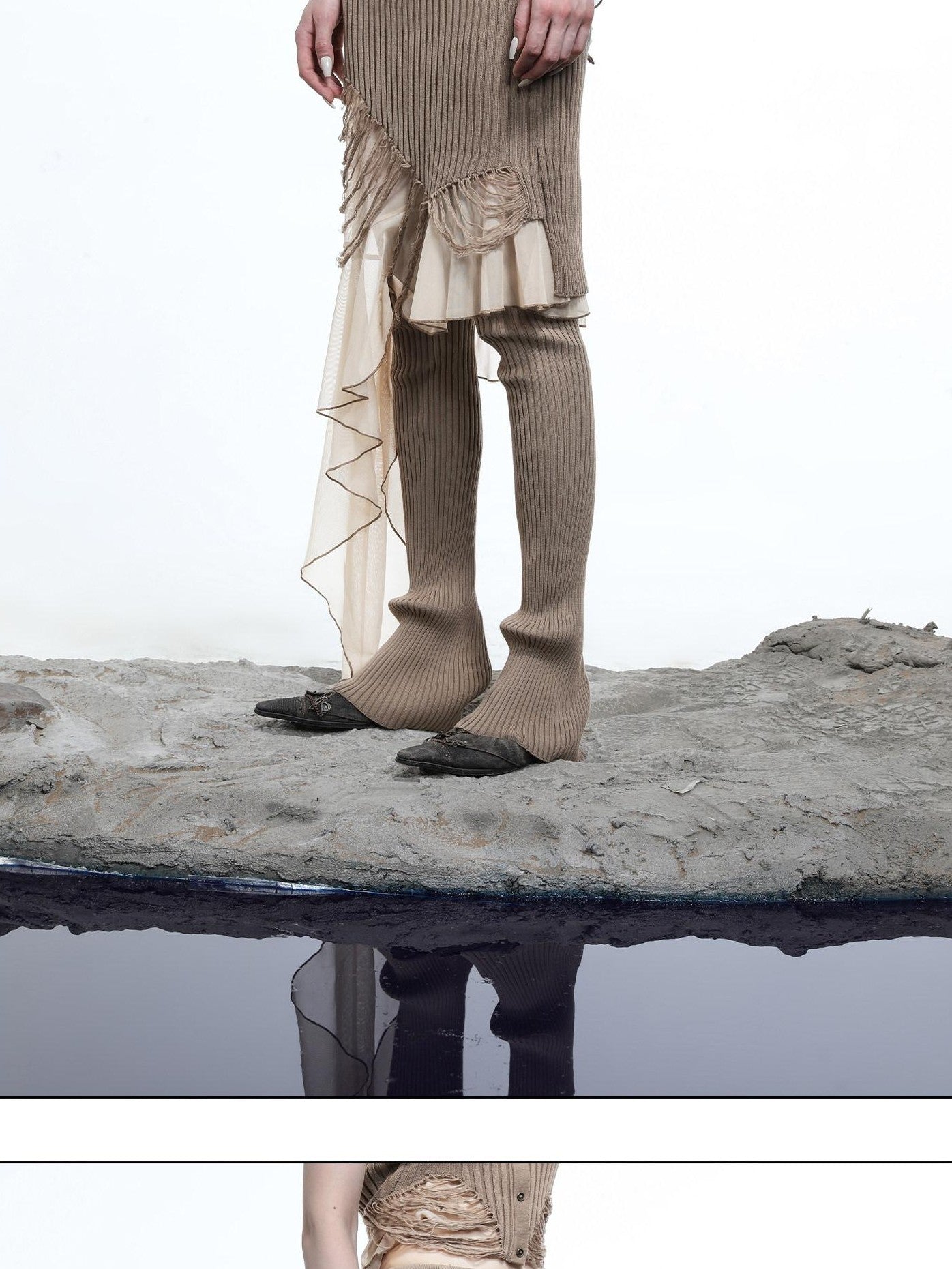 NORTH NODE Wasteland Ruffle Patchwork Knit Asymmetric Women&