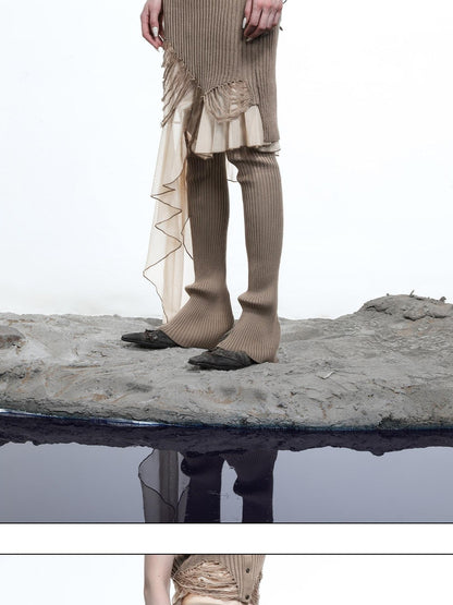 NORTH NODE Wasteland Ruffle Patchwork Knit Asymmetric Women&