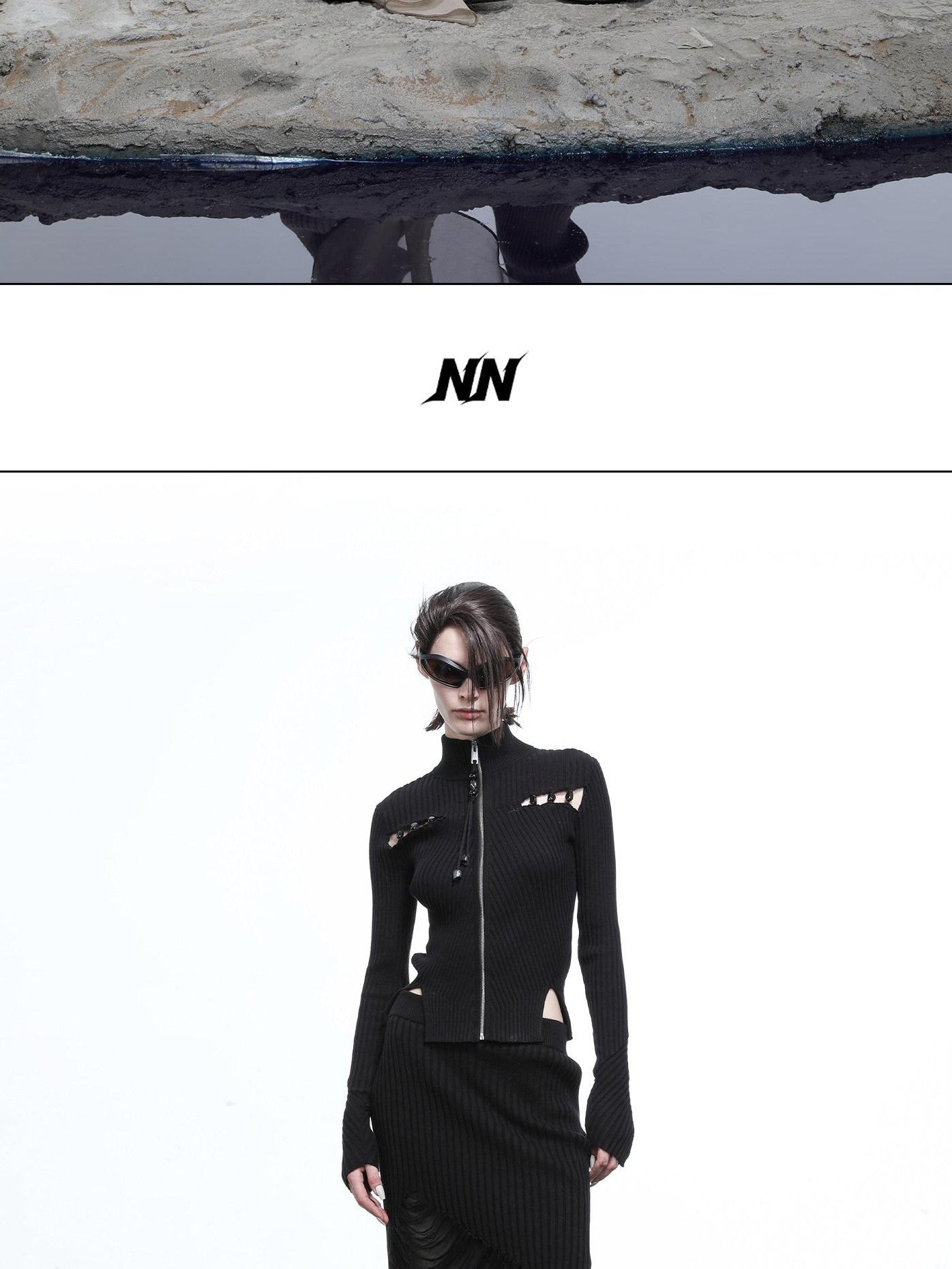 NORTH NODE Wasteland Ruffle Patchwork Knit Asymmetric Women&