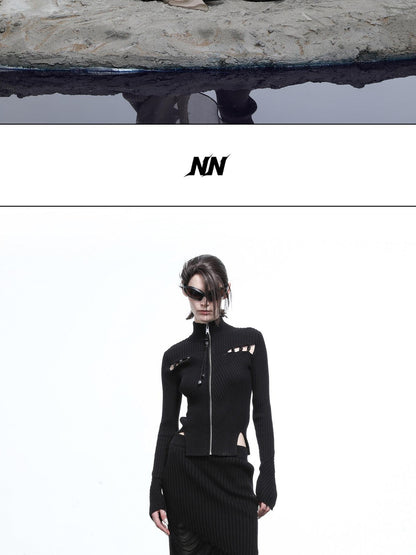 NORTH NODE Wasteland Ruffle Patchwork Knit Asymmetric Women&