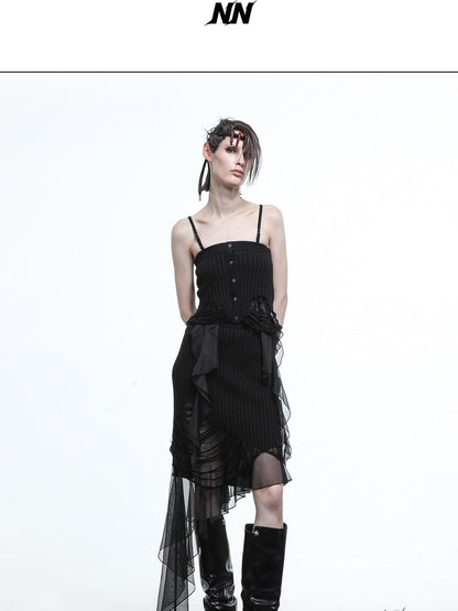 NORTH NODE Wasteland Ruffle Patchwork Knit Asymmetric Women&