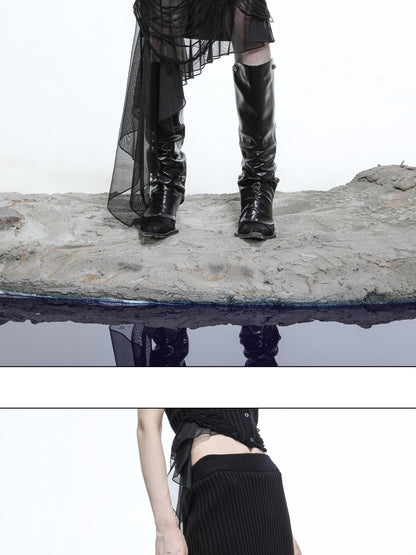 NORTH NODE Wasteland Ruffle Patchwork Knit Asymmetric Women&