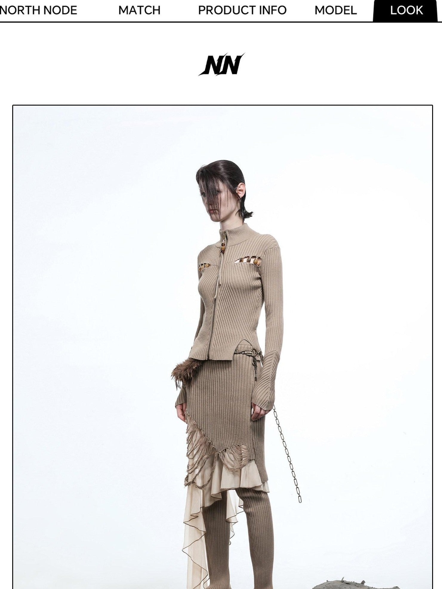 NORTH NODE Wasteland Ruffle Patchwork Knit Asymmetric Women&