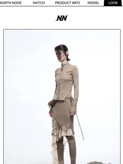 NORTH NODE Wasteland Ruffle Patchwork Knit Asymmetric Women&