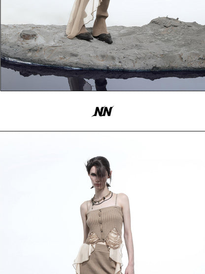 NORTH NODE Wasteland Ruffle Patchwork Knit Asymmetric Women&