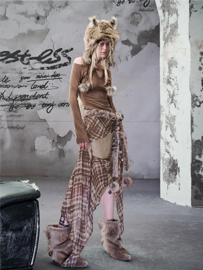 NORTH NODE Wasteland Ruffled Asymmetric Chiffon Spliced Women&
