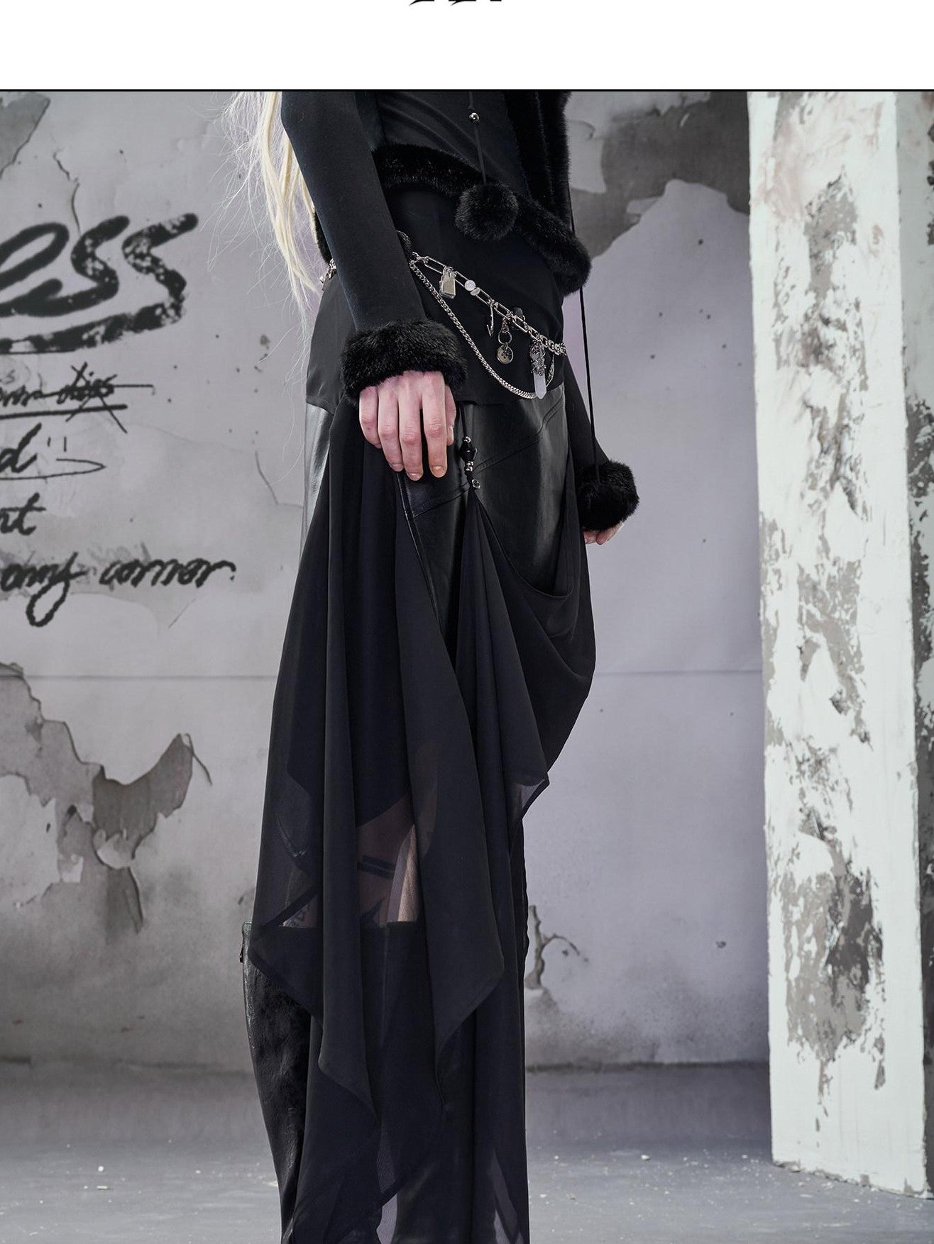 NORTH NODE Wasteland Ruffled Asymmetric Chiffon Spliced Women&